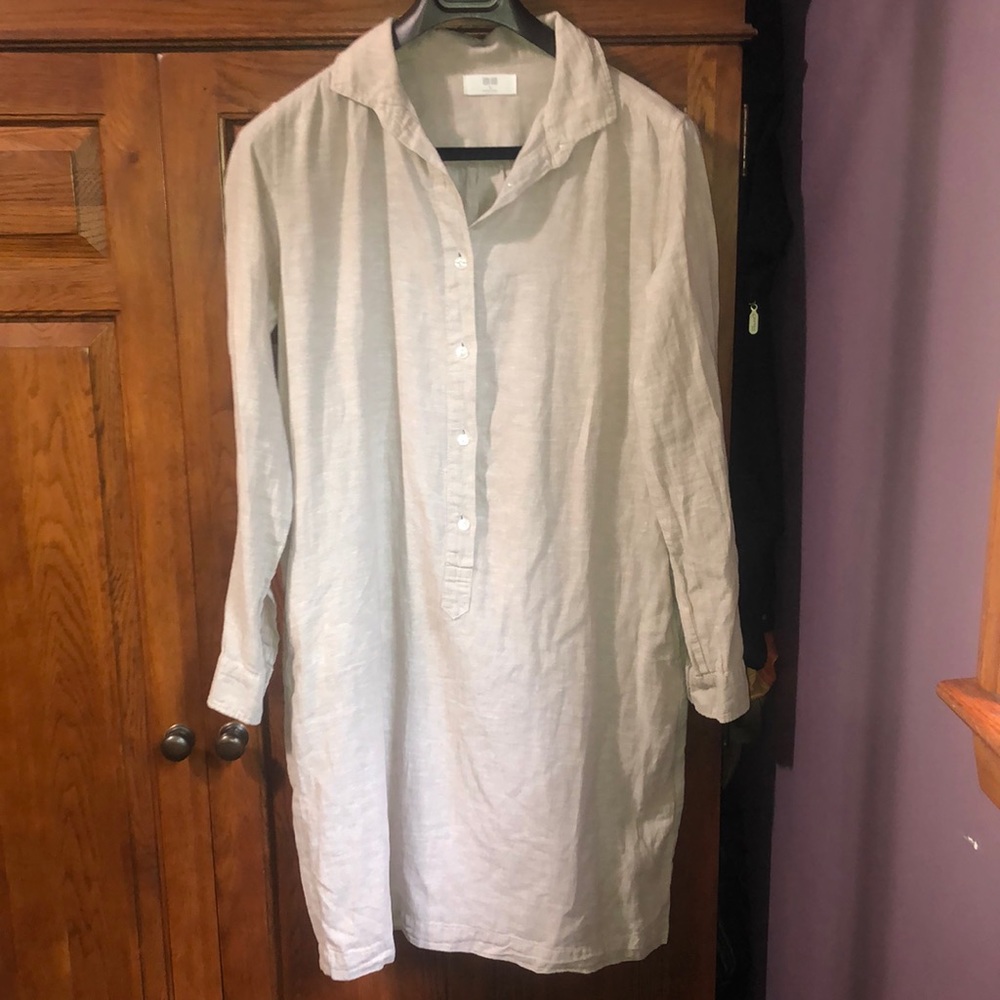 Uniglo tan linen pocket tunic shirt dress m